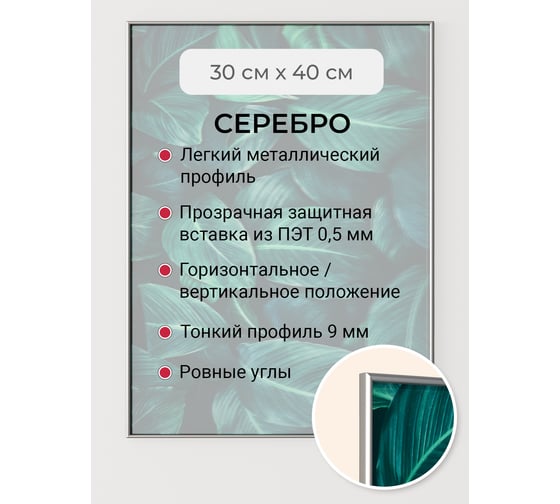 Фоторамка ООО Первое ателье Серебристая алюминиевая рамка 30x40 см Niel-2sm-30x40