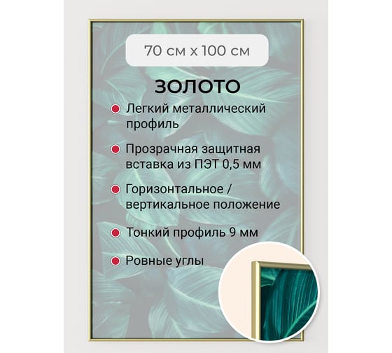 Фоторамка ООО Первое ателье Золотая алюминиевая рамка 70x100 см Niel-2gm-70х100