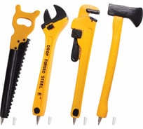 Фигурная ручка BRAUBERG ИНСТРУМЕНТЫ, синяя, 4 дизайна письма 0.5 мм, дисплей 142763