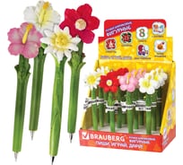 Фигурная ручка BRAUBERG ЦВЕТОЧКИ, синяя, 4 дизайна письма 0.5 мм, дисплей 142775