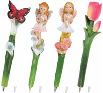 Фигурная ручка BRAUBERG ЦВЕТЫ и ФЕИ, синяя, 4 дизайна письма 0.5 мм, дисплей 142753
