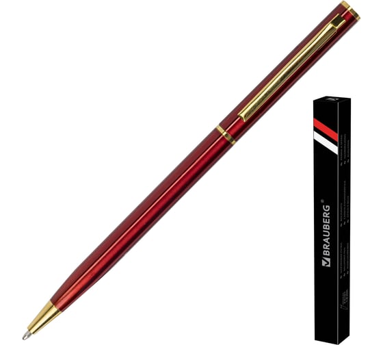 Шариковая ручка бизнес-класса BRAUBERG Slim Burgundy бордовый корпус, узел 1 мм, линия письма 0.7 мм 141403