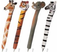 Фигурная ручка BRAUBERG ЖИВОТНЫЕ, синяя, 4 дизайна 0.5 мм, дисплей 142777