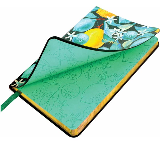 Блокнот BRAUBERG VISTA Lemon Story малый формат 100x150 мм А6, под кожу гибкий, срез фольга 80 листов 112096