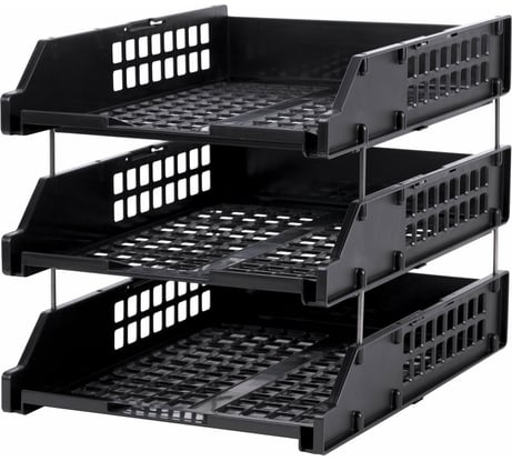 Горизонтальные лотки для бумаг BRAUBERG GRAND OFFICE комплект 3 шт, 334x255x271 мм, черный 238109