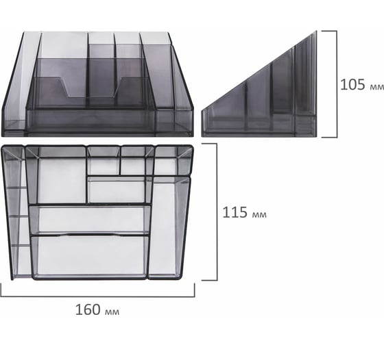 Подставка-органайзер BRAUBERG GRAND OFFICE 9 отделений, 115x160x105 мм, черный, 238099