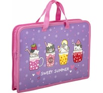 Папка ЮНЛАНДИЯ Sweet на молнии с ручками А4, 1 отделение, пластик, ширина 40 мм 270947