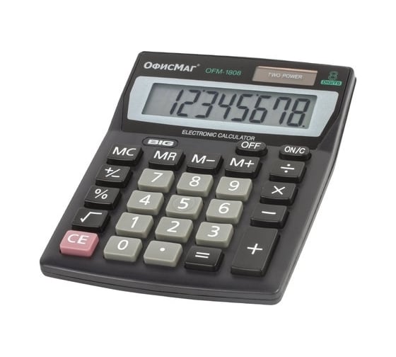 Настольный калькулятор ОФИСМАГ Ofm-1807 компактный, 140x105 мм, 8 разрядов, двойное питание 250223