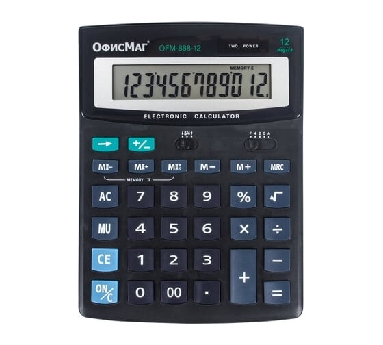 Настольный калькулятор ОФИСМАГ Ofm-888-12 200x150 мм, 12 разрядов, двойное питание 250224 1
