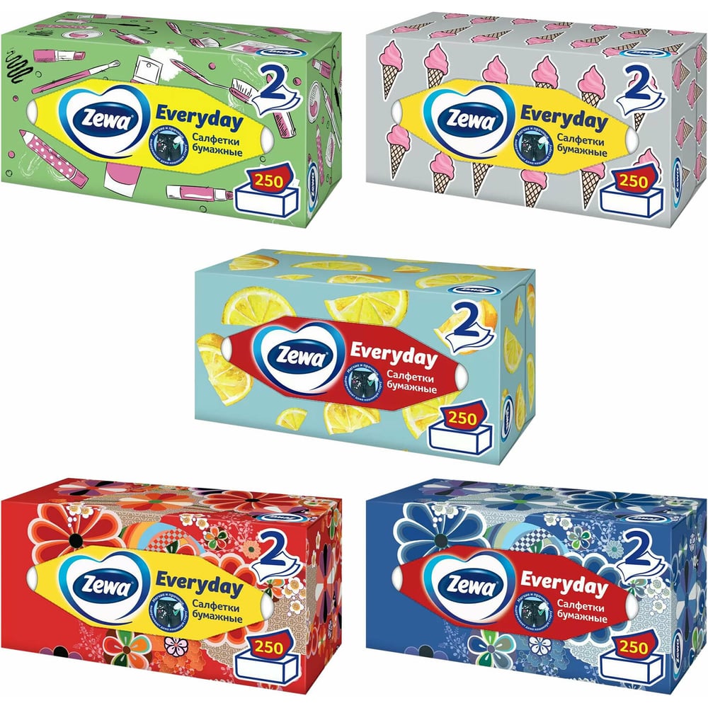 Косметические салфетки ZEWA Everyday 2-слойные в картонном коробе, 250 ...