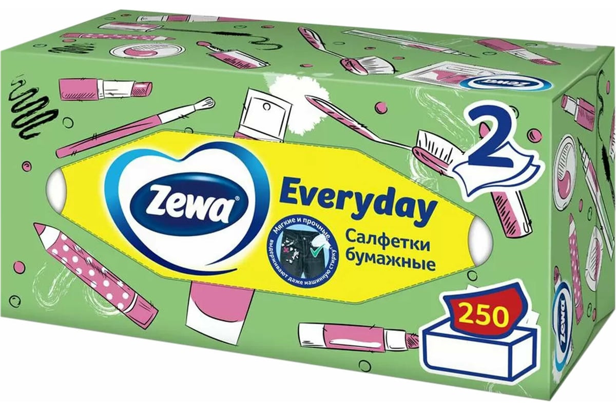 Косметические салфетки ZEWA Everyday 2-слойные в картонном коробе, 250 ...