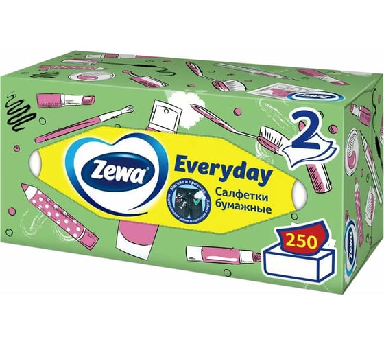 Косметические салфетки ZEWA Everyday 2-слойные в картонном коробе, 250 шт 8679 114755