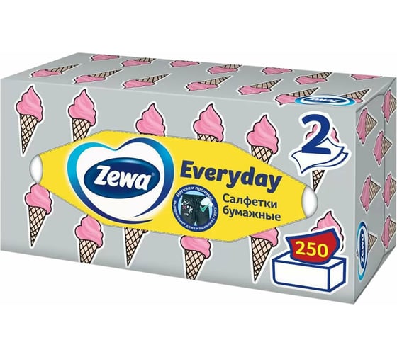 Косметические салфетки ZEWA Everyday 2-слойные в картонном коробе, 250 шт 8679 114755