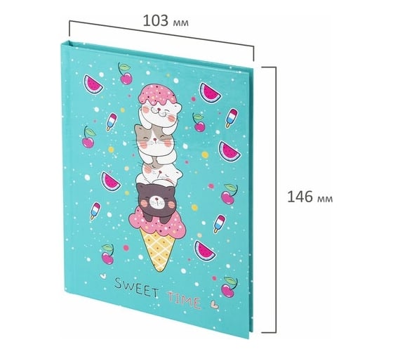 Блокнот BRAUBERG Kids Котики малый формат, 103x146 мм, А6, 80 л, твёрдый, клетка 114443