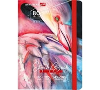 Скетчбук BRAUBERG Art Debut Фламинго белая бумага, 120 г/м2, 145x203 мм, 80 л, резинка, твердый 114584
