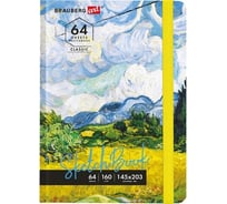 Скетчбук BRAUBERG Art Classic Ван Гог белая бумага, 160 г/м2, 145x203 мм, 64 л, резинка, твердый 114590