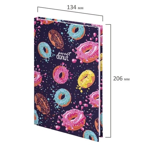 Блокнот BRAUBERG Kids Donuts А5, 134x206 мм, 80 л, твёрдый, клетка, выборочный лак 114425