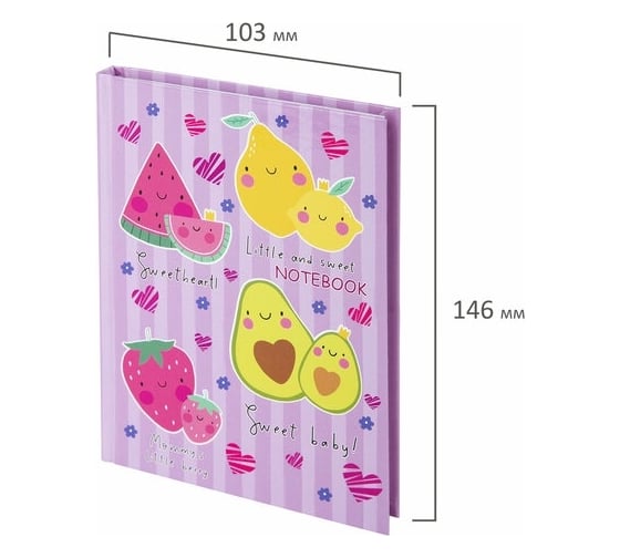 Блокнот BRAUBERG Kids Фруктики малый формат, 103x146 мм, А6, 80 л, твёрдый, клетка 114444