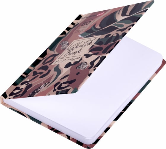 Скетчбук BRAUBERG Art Debut Листья белая бумага, 120 г/м2, 145x203 мм, 80 л, резинка, твердый 114587