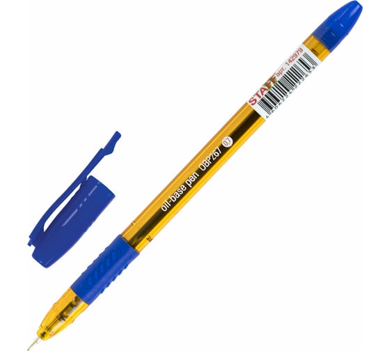 Масляная шариковая ручка STAFF Manager OBP-267c грипом, синяя, корпус оранжевый, линия 0.35 мм 142979