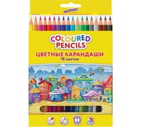 Цветные карандаши ЮНЛАНДИЯ Домики, 18 цветов, классические, грифель мягкий 3 мм 181837