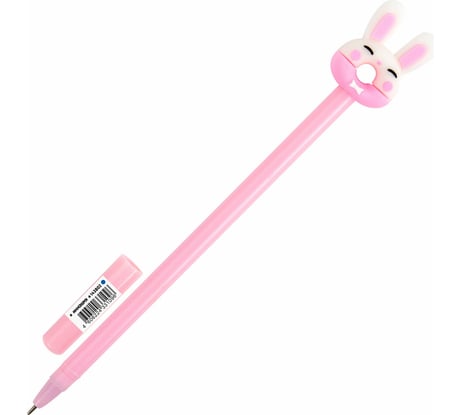 Шариковая ручка ЮНЛАНДИЯ с топпером Зайка-пончик корпус ассорти, синяя, 0.7 мм 143802