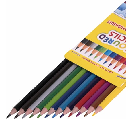 Цветные карандаши ЮНЛАНДИЯ Домики, 12 цветов, классические, грифель мягкий 3 мм 181836