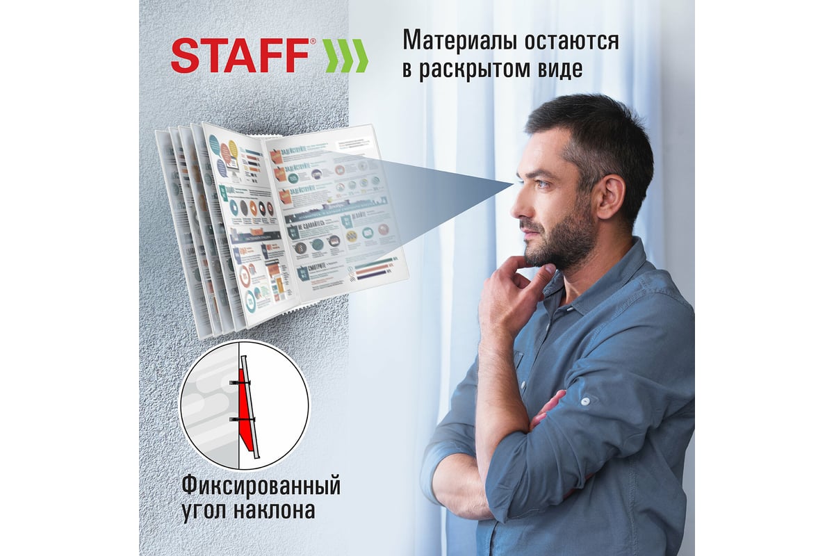 Настенная демосистема STAFF на 10 панелей, с 10 белыми панелями А4 ...