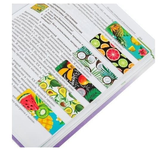 Магнитные закладки для книг BRAUBERG Fruits набор 6 шт, 60x20 мм 113160