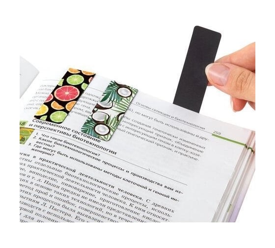 Магнитные закладки для книг BRAUBERG Fruits набор 6 шт, 60x20 мм 113160