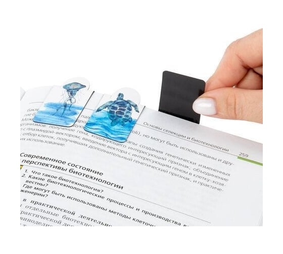Магнитные закладки для книг BRAUBERG Marine Life c высечкой, набор 6 шт, 35x25 мм 113163