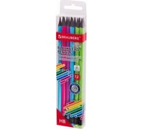 Набор чернографитных карандашей BRAUBERG Ultra Color 12 шт, Hb, с ластиком, пластиковые 181710