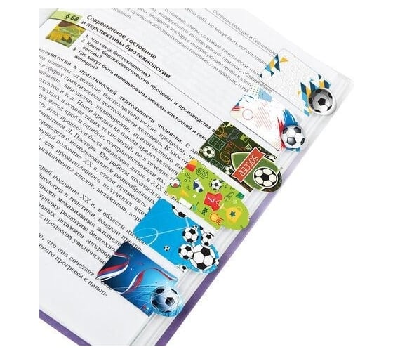 Магнитные закладки для книг BRAUBERG Football c высечкой, набор 6 шт, 35x25 мм 113161