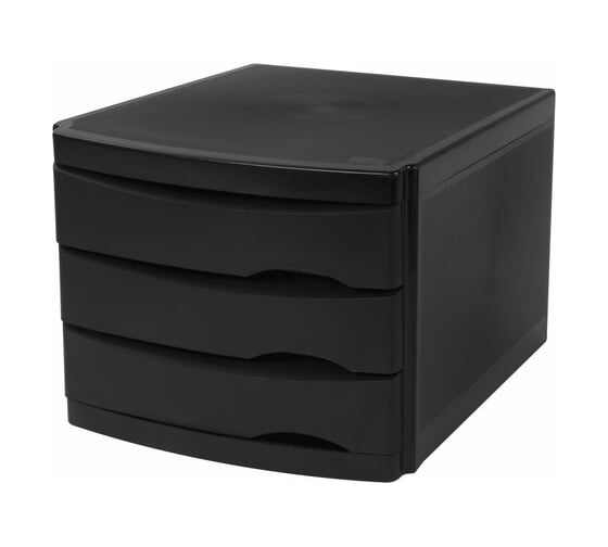 Бокс BRAUBERG Office-Expert с 3 выдвижными лотками, корпус чёрный, лотки черные, 235x300x355 мм 238038