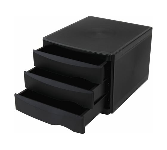 Бокс BRAUBERG Office-Expert с 3 выдвижными лотками, корпус чёрный, лотки черные, 235x300x355 мм 238038