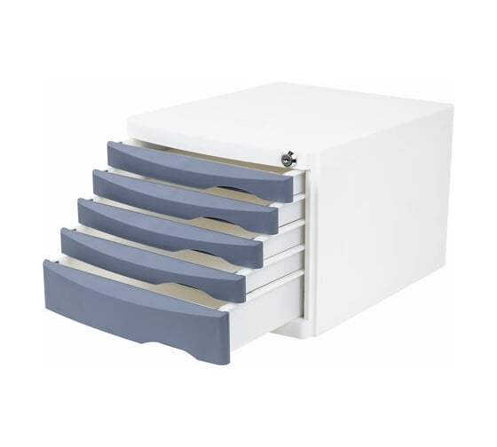 Бокс с замком BRAUBERG Office-Expert 5 выдвижных лотков, корпус и лотки серые, 235x300x355 мм 238048