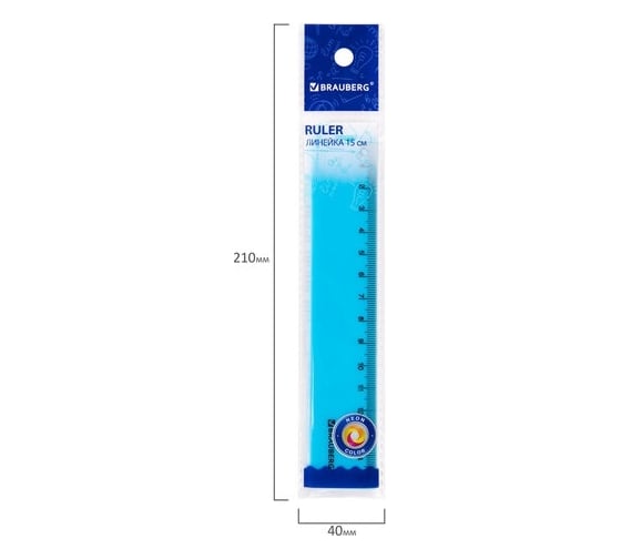 Пластиковая линейка BRAUBERG NEON 15 см, непрозрачная, ассорти 210750