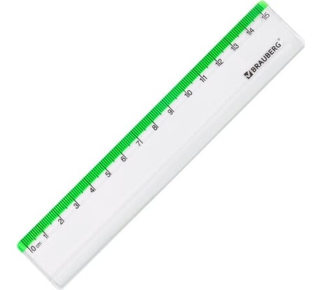 Пластиковая линейка BRAUBERG FRESH ZONE 15 см, прозрачная, с салатовой шкалой 210748