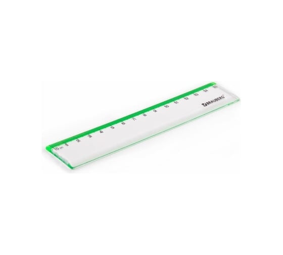 Пластиковая линейка BRAUBERG FRESH ZONE 15 см, прозрачная, с салатовой шкалой 210748