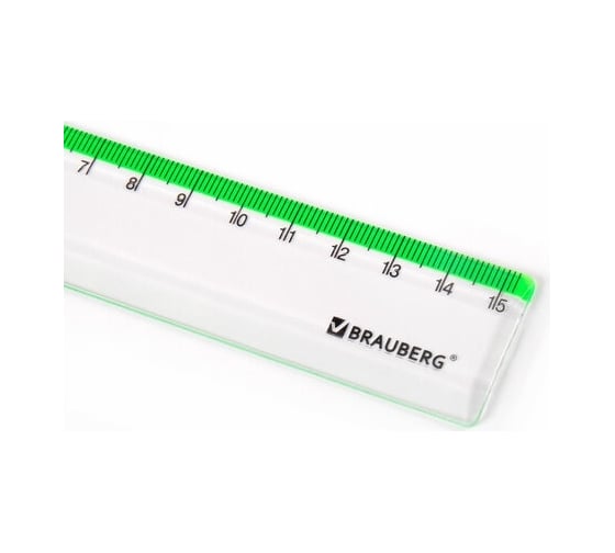 Пластиковая линейка BRAUBERG FRESH ZONE 15 см, прозрачная, с салатовой шкалой 210748