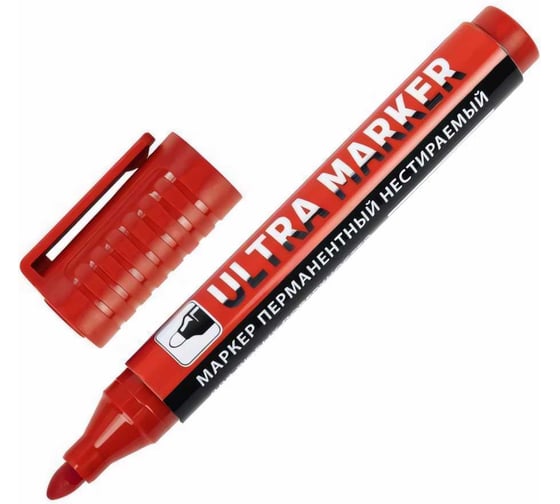 Перманентный маркер BRAUBERG ULTRA MARKER красный, 3.5 мм, с клипом 152205 1