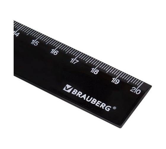 Пластиковая линейка BRAUBERG 20 см, непрозрачная, черная 210775