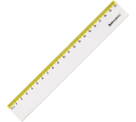 Пластиковая линейка BRAUBERG FRESH ZONE 20 см, прозрачная, с желтой шкалой 210749