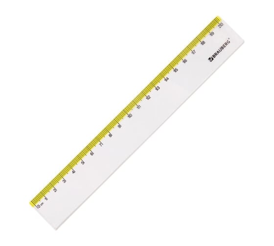 Пластиковая линейка BRAUBERG FRESH ZONE 20 см, прозрачная, с желтой шкалой 210749 1