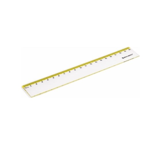 Пластиковая линейка BRAUBERG FRESH ZONE 20 см, прозрачная, с желтой шкалой 210749
