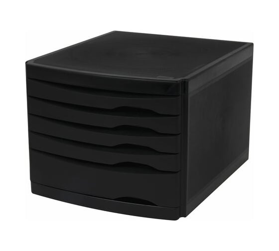 Бокс BRAUBERG Office-Expert с 5 выдвижными лотками, корпус чёрный, лотки черные, 235x300x355 мм 238043