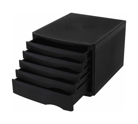 Бокс BRAUBERG Office-Expert с 5 выдвижными лотками, корпус чёрный, лотки черные, 235x300x355 мм 238043