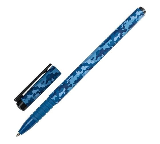 Шариковая ручка BRAUBERG  SOFT TOUCH GRIP MILITARY синяя, мягкое покрытие, узел 0.7 мм 143713