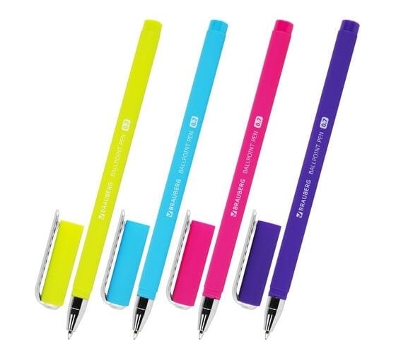 Шариковая ручка BRAUBERG SOFT TOUCH STICK NEON синяя, мягкое покрытие, ассорти, узел 0.7 мм 143697