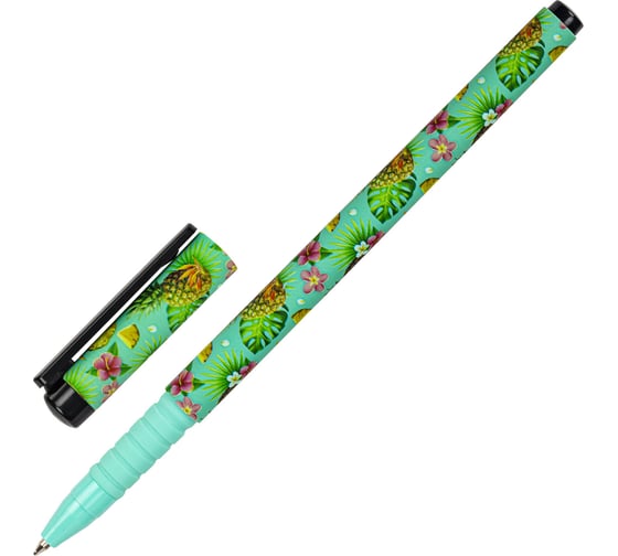 Шариковая ручка BRAUBERG SOFT TOUCH GRIP PINEAPPLE синяя, мягкое покрытие, узел 0.7 мм 143718 1